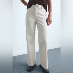 Mango Catherin Culotte High-Rise Wide Leg Jeans in Off-White Size 6